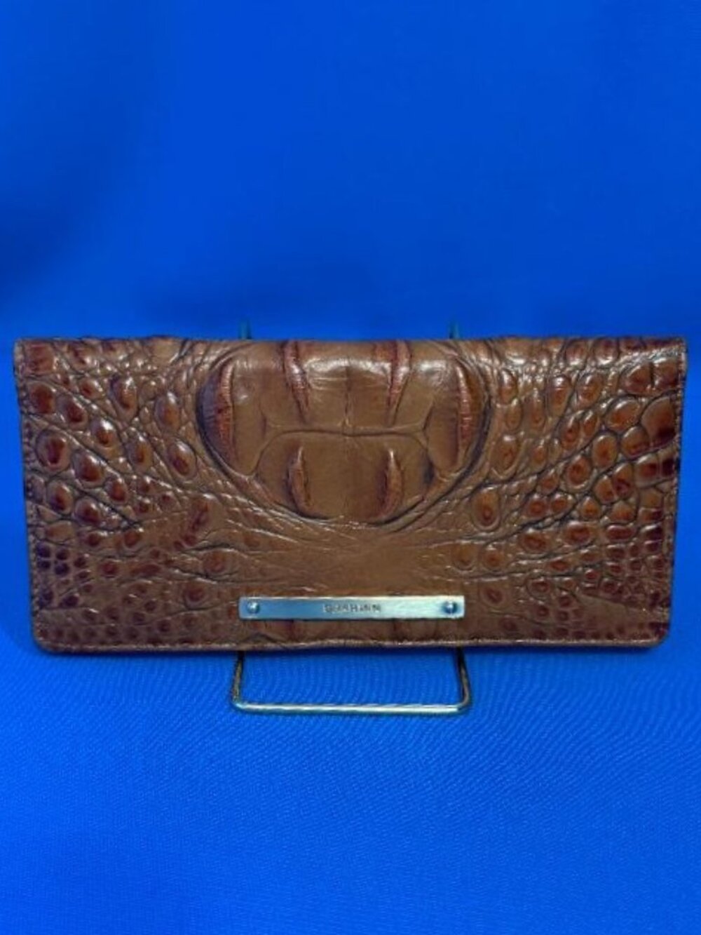 BRAHMIN ADY GENUINE LEATHER CROC EMBOSSED MELBOURNE CARAMEL BROWN TYPE WALLET